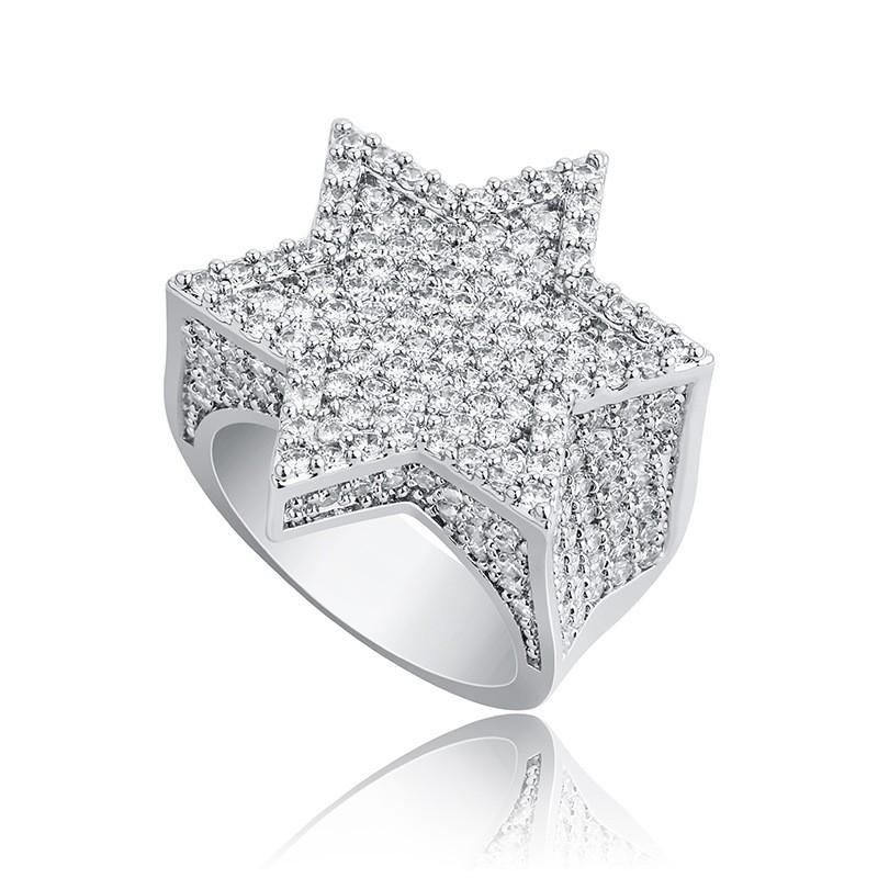 Hip Hop Zircon Ring Star Cuban Link Fashion Jewelry Men Women