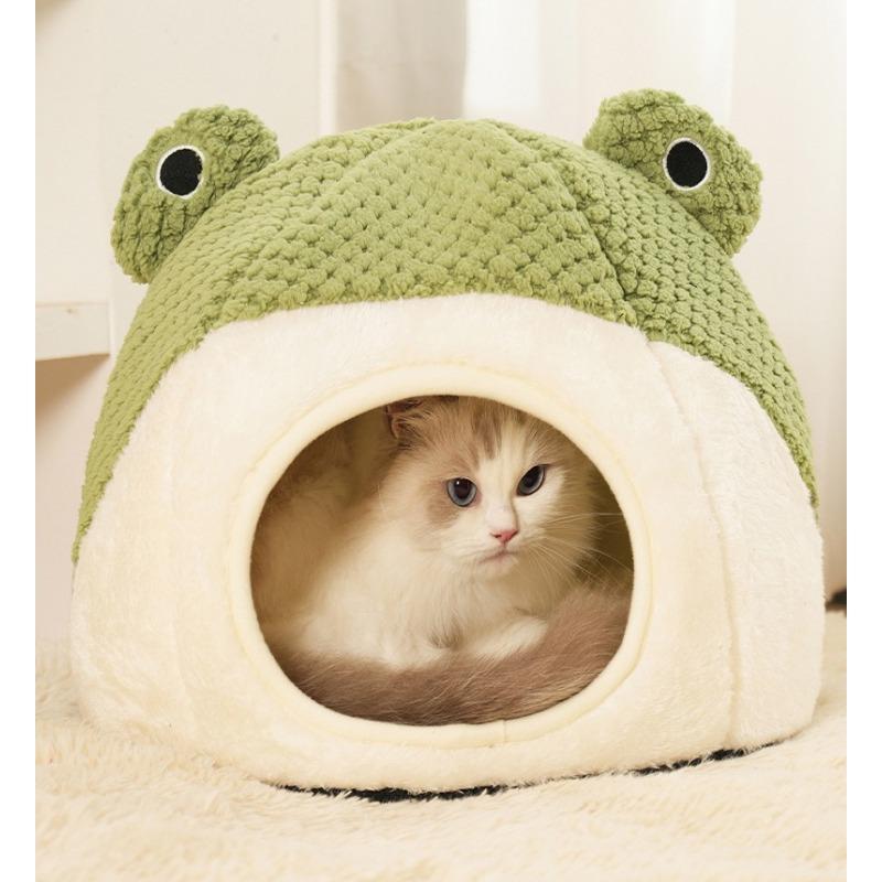 Cute Frog Series Pet Bed - Winter Cat House & Dog Bed Cartoon Animal Shaped Warm Shelter for Cats Dogs