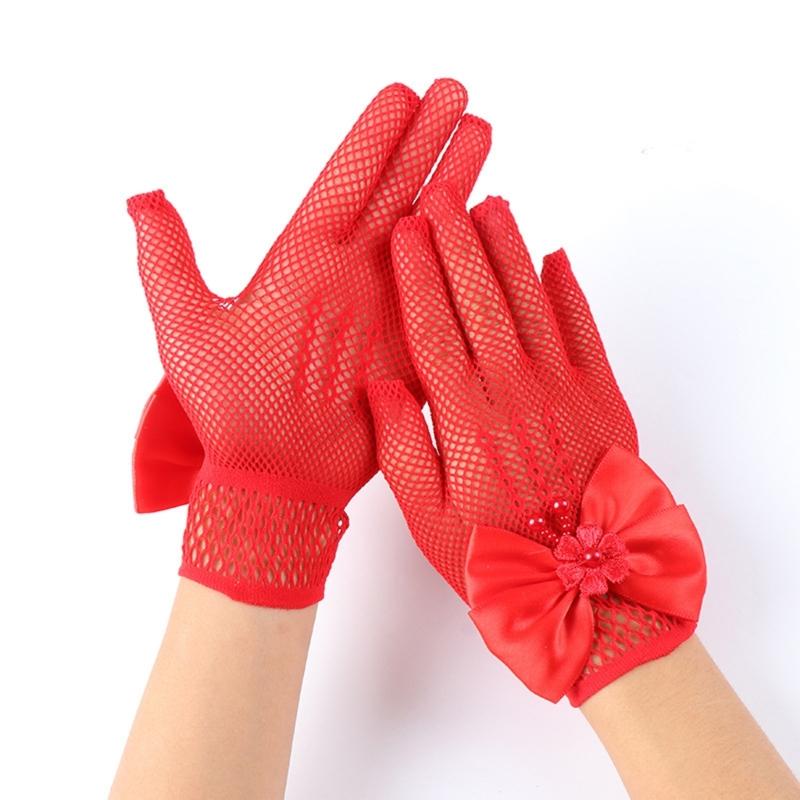 1 Paar Spitze Mädchen Formelle Handschuhe Stilvolle Bequeme Stoff Fäustlinge für Hochzeitskleider und Andere Besondere Anlässe