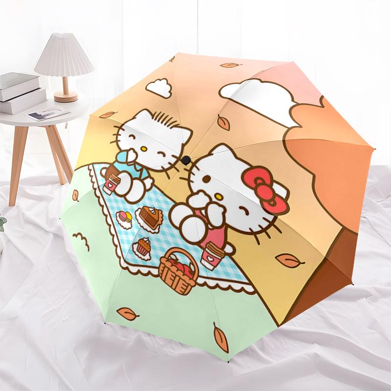 

1pc Hello Kitty Autumn Picnic with Automatic Opening Umbrella - Portable Folding Design, 8-Bone Iron Frame Outdoor Umbrella, Perfect Gift for Fans, Tr