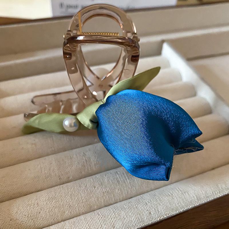 

Французская романтическая заколка для волос с жемчугом в виде тюльпана, темпераментная, элегантная, краб-клипса для затылка, милый нишевый дизайн, аксессуары для волос