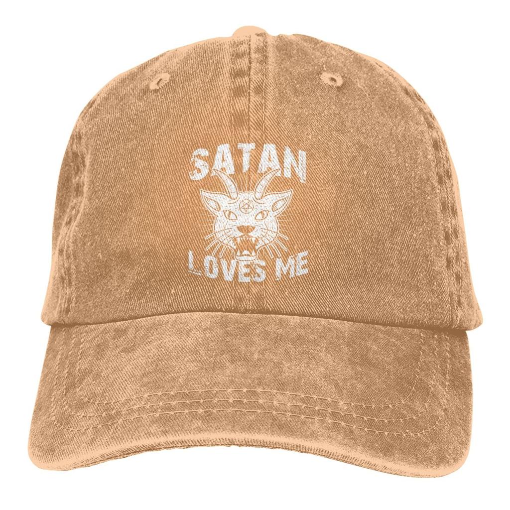 Čistá barva Táta Klobouky Satan Loves Me Dámská čepice Sluneční clona Baseballové čepice Baphomet Satan Lucifer Peaked Cap