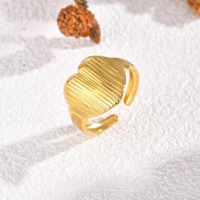 Brushed Stainless Steel Heart Ring for Women,Gold Plated Open Adjustable Finger Rings,Vintage Jewelry Gifts