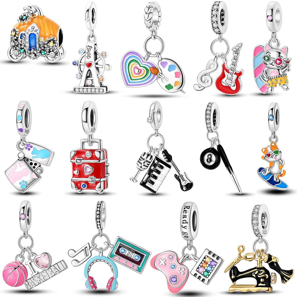 100% Copper Funny Playable Charms Beads Smart Watch Tarot Bike Travel Dangle Fit Original Pandora Bracelet Diy Jewelry