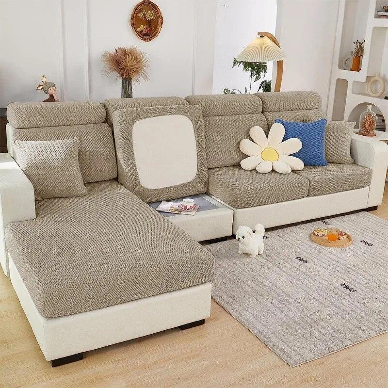 Huse elastice pentru canapea, culoare solidă, jacquard, pernă de canapea, huse pentru scaun, huse detașabile pentru canapea în formă de L, sufragerie, animale de companie, acasă pentru copii
