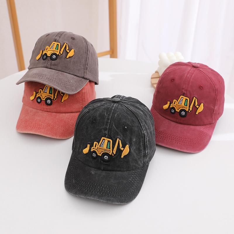 Children's Washable Excavator Cartoon Baseball Cap - Spring/autumn, Boys' Girls' Retro Baseball Cap