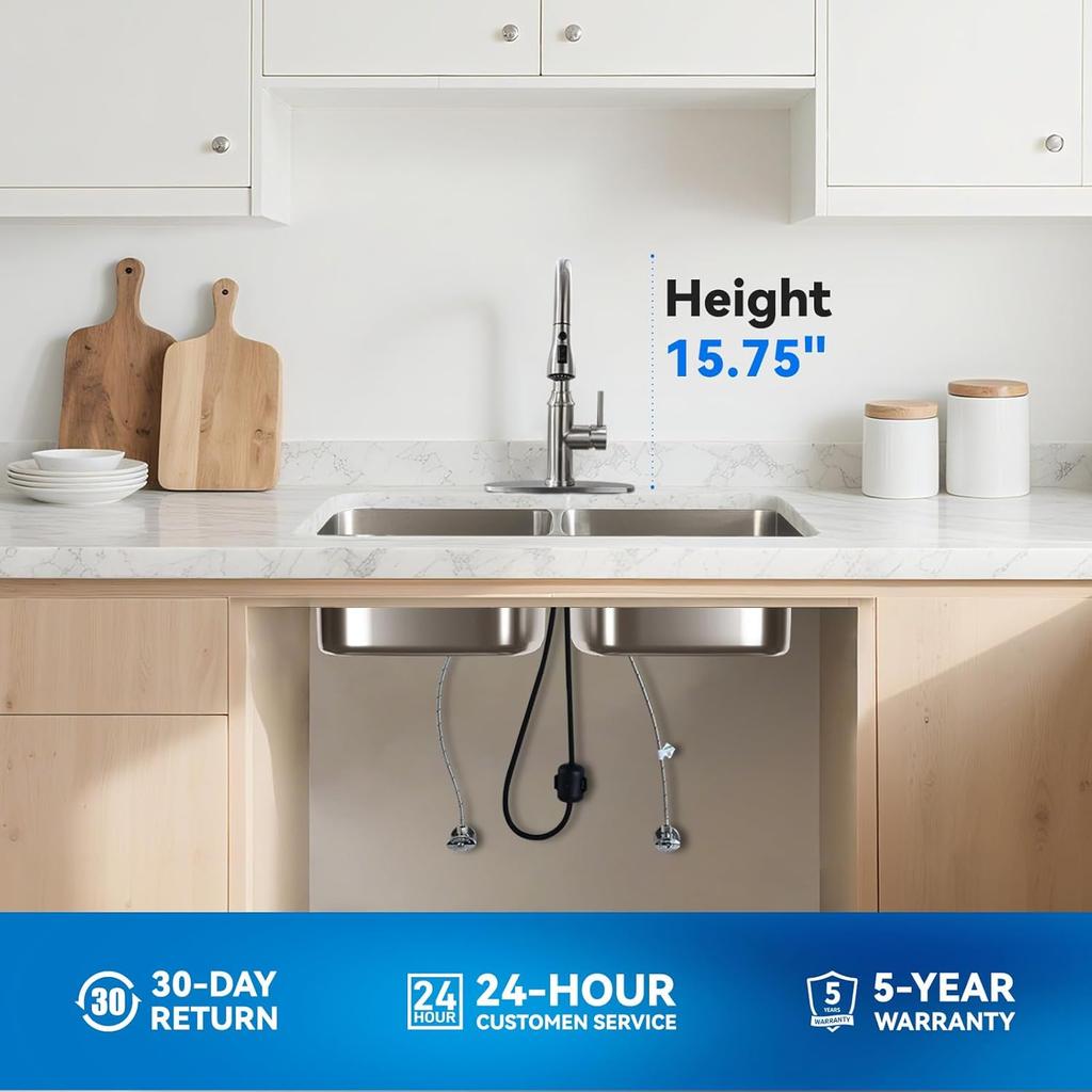 Arofa Kitchen Faucet with Pull Down Sprayer, Brushed Nickel Kitchen Sink Faucet 1-3 Hole Single Handle High Arc Stainless Steel Commercial Modern