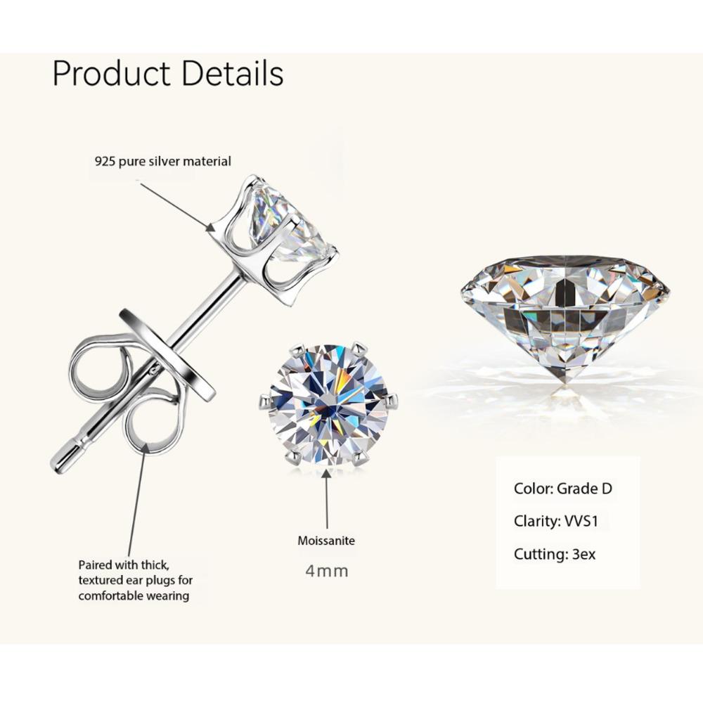 3-9mm Minimalist Delicate Six Prong Moissanite Stud Earrings Unique High End D VVS1 Exquisite Jewelry