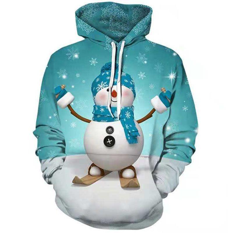 Women Hoodies Men Sweatshirt Snow Man Print Christmas Gift Casual Pullover Top