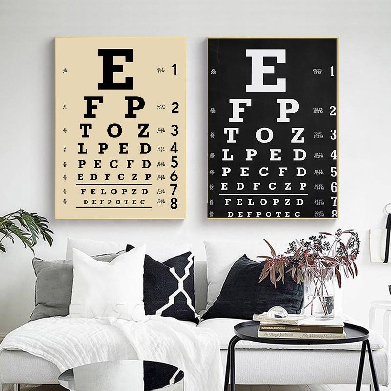 Snellen Eye Chart  Gifts Vintage Optometry Eye Chart Canvas Painting Wall Pictures Eye Doctor Art Prints Eye Clinic Decor