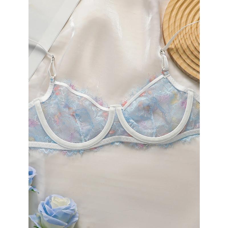 Women's lace sexy transparent lingerie set with steel rims, gathered straps, adjustable straps, comfortable lingerie set YS025