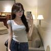 2025 Summer Women's Square Neck Short Sleeve Knit T-Shirt: Spicy Slimming Base Top