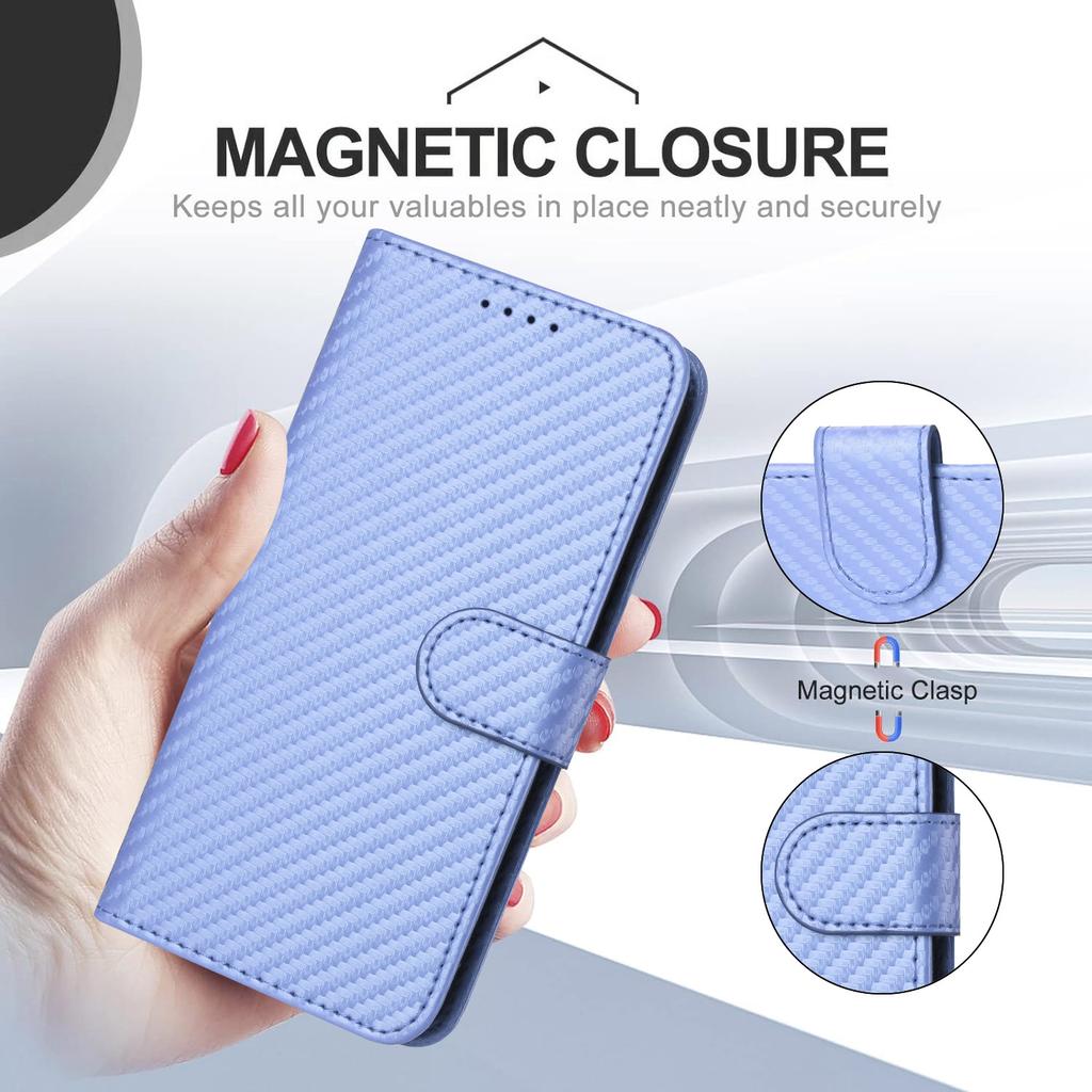 For iPhone 17 Wallet Case with Strap Carbon Fiber Texture Leather Mobile Cover