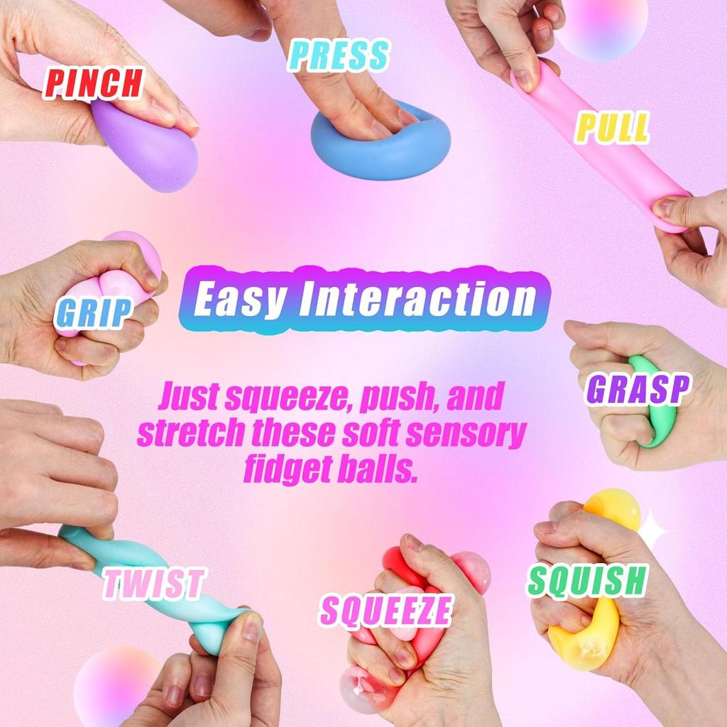 LovesTown 36PCS Slow Rising Stress Balls, Colorful Stretchy Ball Sensory Fidget Balls Squeeze Balls Anxiety Stress Relief Ball for Athletes School