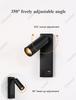 New Led Wall Lamp Sconce with Switch Black Brass Creative USB Port Reading Wall Lamp with 3W Spotlight for Bedroom Bedside