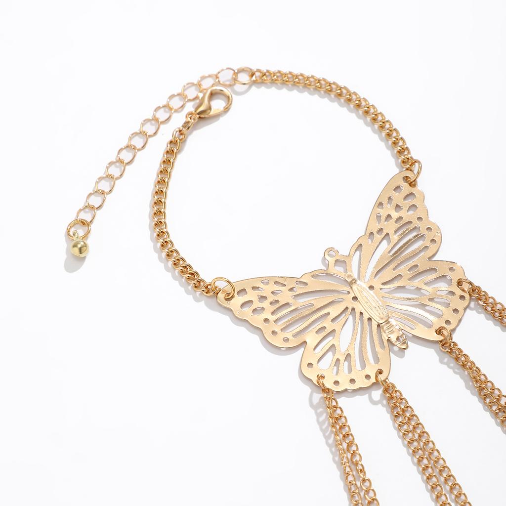 Vintage Offener Hohlfingerring Gliederkette Schmetterlingsarmband für Damen Punk Goldfarbe Kubanische Kette Hand Schmuck Party