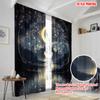 2pcs  2D Plane Printing Curtains&Window Treatment Starry Night Sky Durable 100% Polyester Fabric (without Rod) Festive for Living