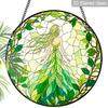 2D Flat Stained Glass Green Genie Window Decoration, 6.3/7.87inches Colored Glass Plate with Chain, Charming Indoor/Outdoor Spring Summer Sun Catcher