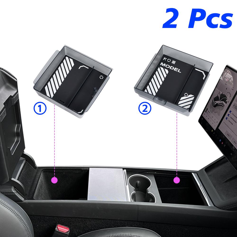 Hidden Console Storage Tray Fits Tesla Model Y Juniper 2026 Model Y L Translucent Smoked ABS Box 2/4/6PCS Silicone Anti-slip Set