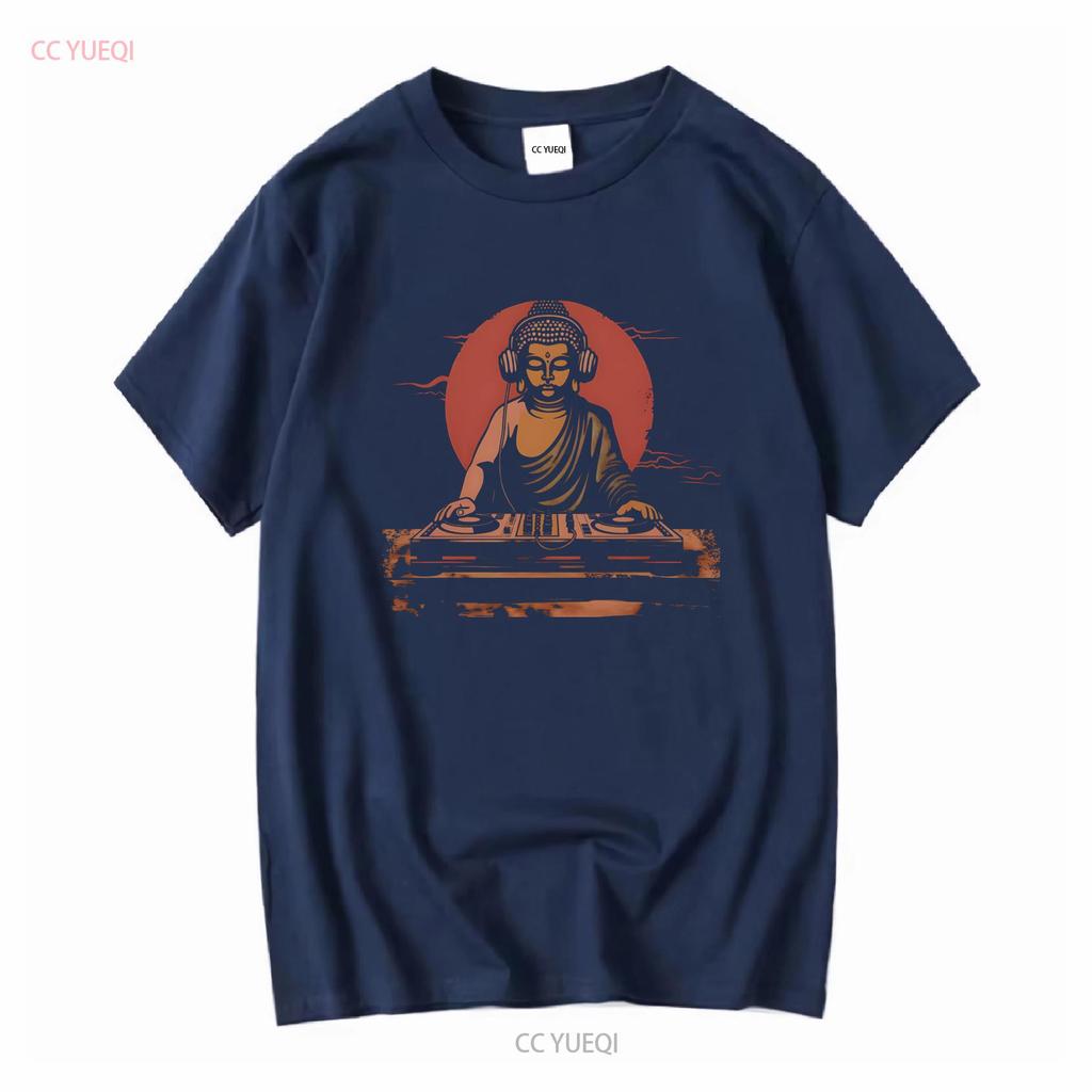 Buddha DJ In Headphones Softstyle T Shirt Long or Short Sleeves Vintage Washed Unisex Stretched Top For Everyday Wear Graphic