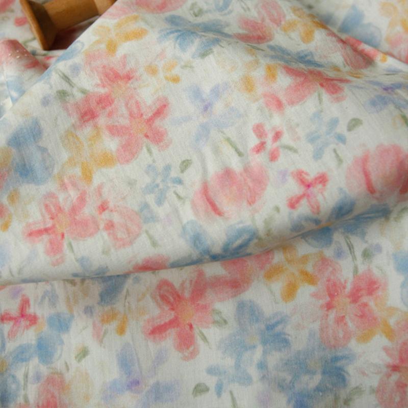50x145cm Cotton Fabric with Abstract Floral Oil Painting Print, Daisy Wildflower Pattern Cotton Cloth for DIY Sewing Curtain