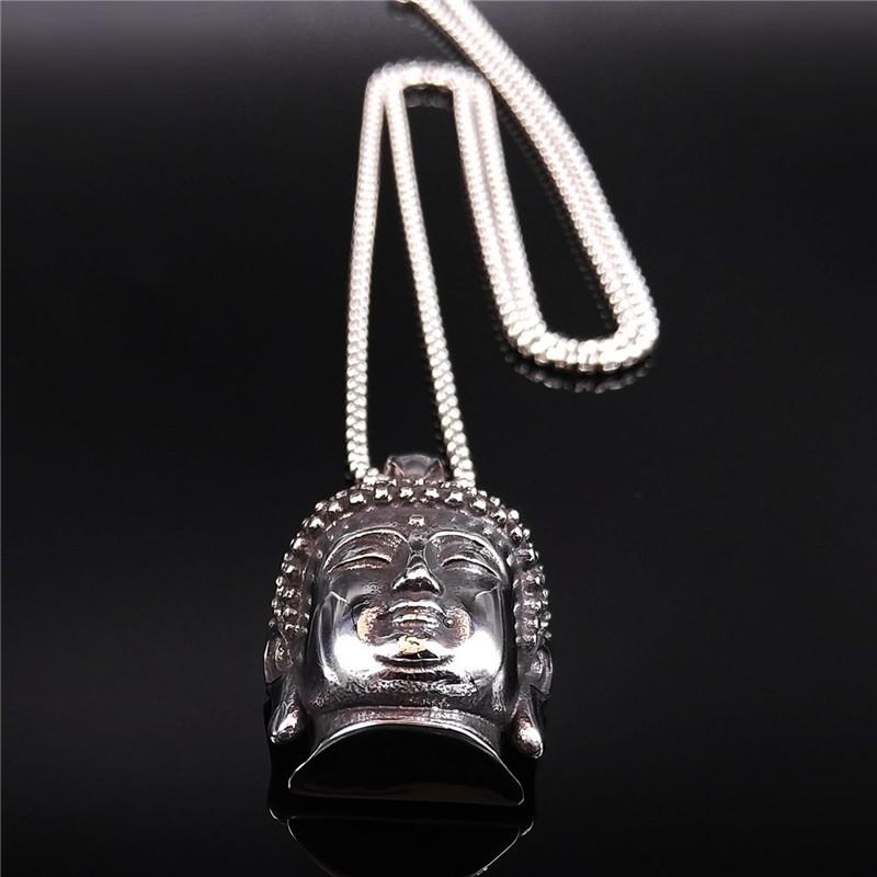 Bohemia Yoga Buddha Head Stainless Steel Necklace Women Silver Color Statement Necklaces Jewelry Collares Para Mujer NZZ64S04