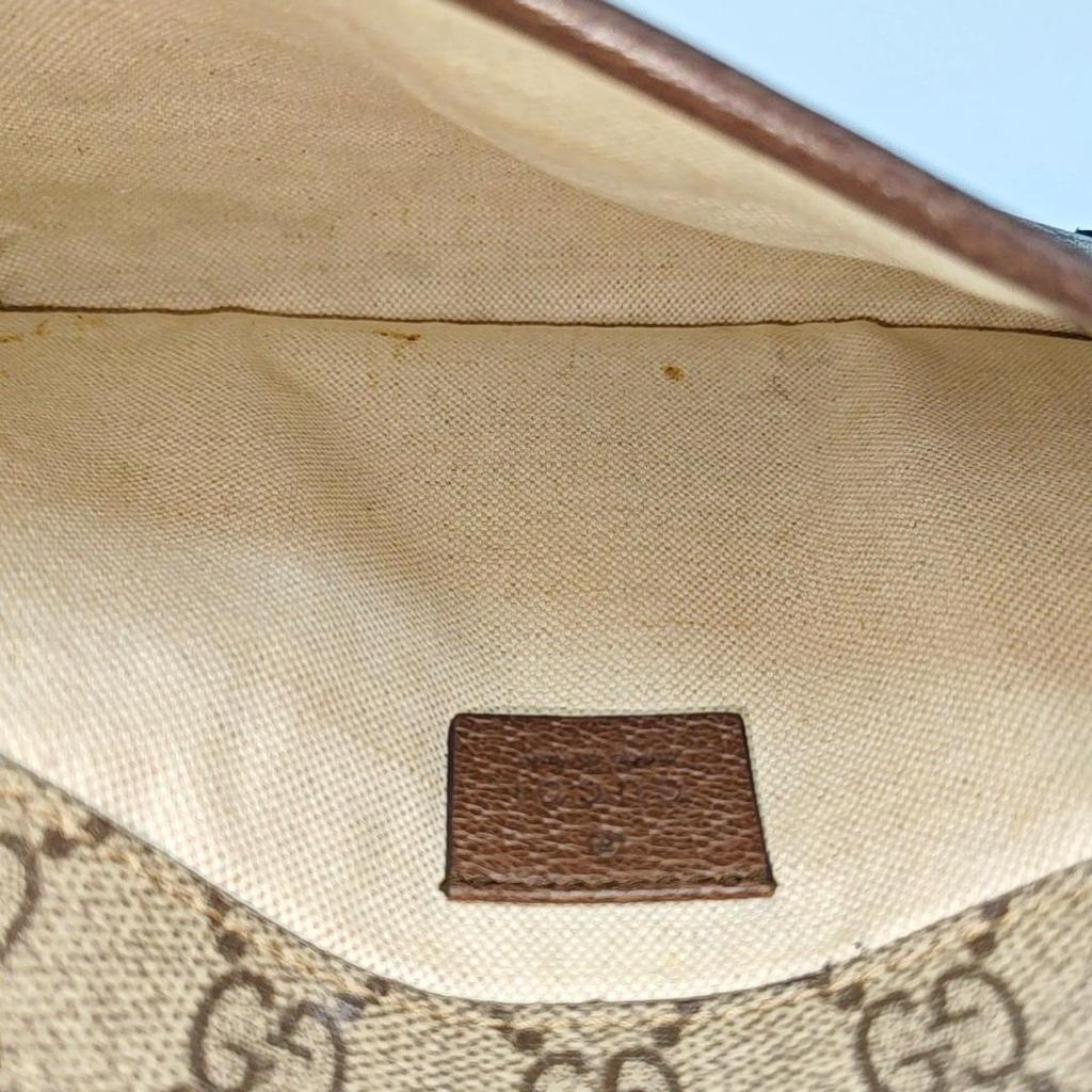 [Pre-Owned] Neo Vintage Series Gold Foil Logo Monogram Tiger Head Decorative Striped Shoulder Strap Canvas And Leather Messenger - Very Good #1BC6O2J