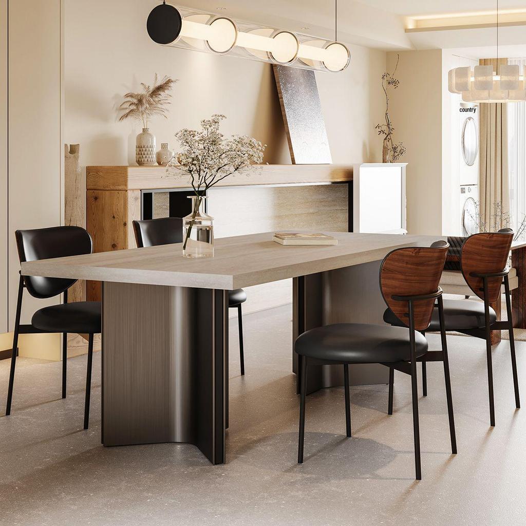 Italian Modern Retro Travertine Dining Table and Chair Set, Bauhaus Style, for Large Apartments