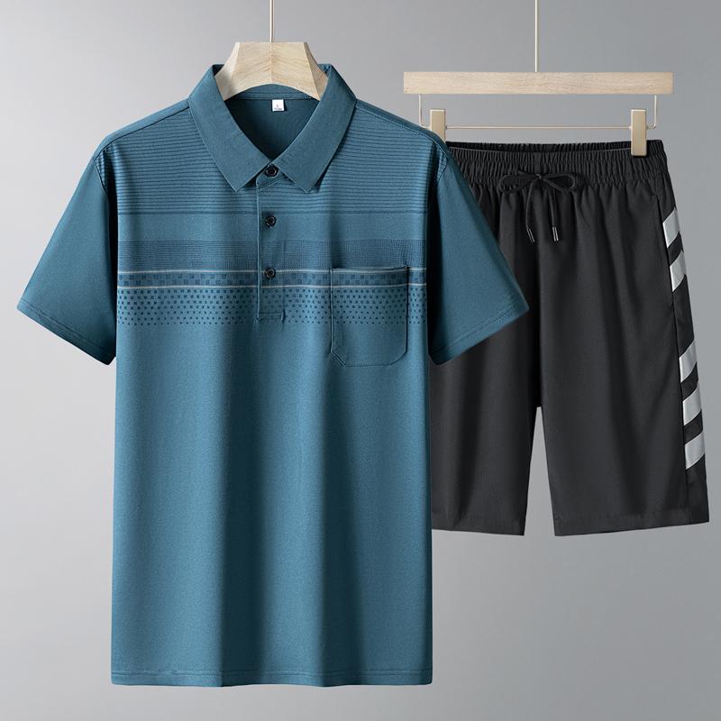 Middle Aged And Elderly Sports Suit Men's Casual Ice Silk Short Sleeved Men's Two-piece Set