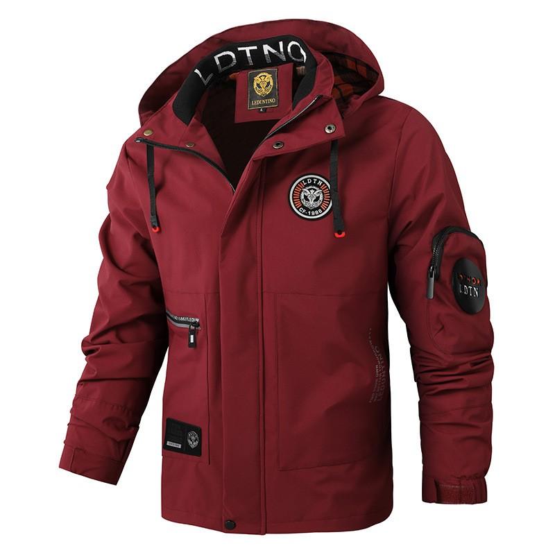 Mens Hooded Casual Jacket Lightweight Windproof Water Resistant Outerwear Solid Color Urban Style