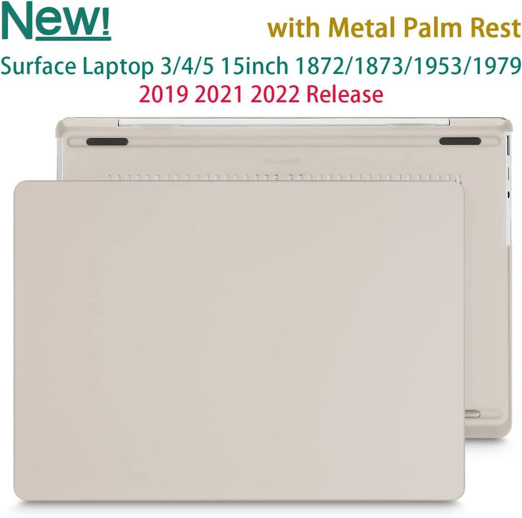 SRUOCASE Microsoft Surface Laptop Metal Palm Rest for 1872 1873 1953 1979 Plastic Hard Shell Case with Screen Keyboard Dust Rock Ash 15" 3/4/5 Models