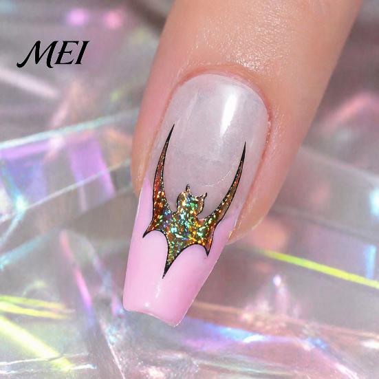 Easy Application Nail Art for Novices Halloween Stickers, Glitter Gothic Bat Decals, Creative DIY Consumables Self-Adhesive Accessories Women