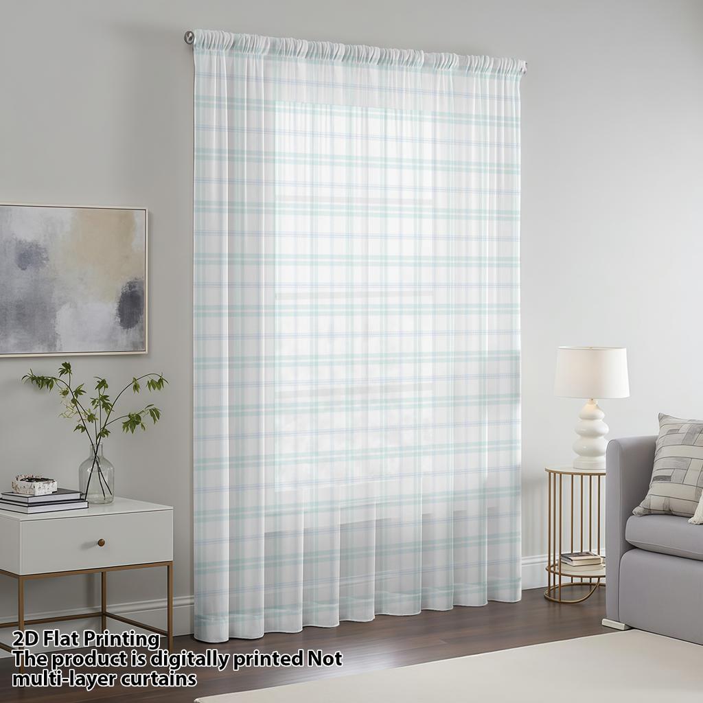 Single Panel Light Oxygen Plaid Window Curtain Fresh Pastel Color Living Room Bedroom Relaxing Decorative With Rod Pocket Polyester Ideal For