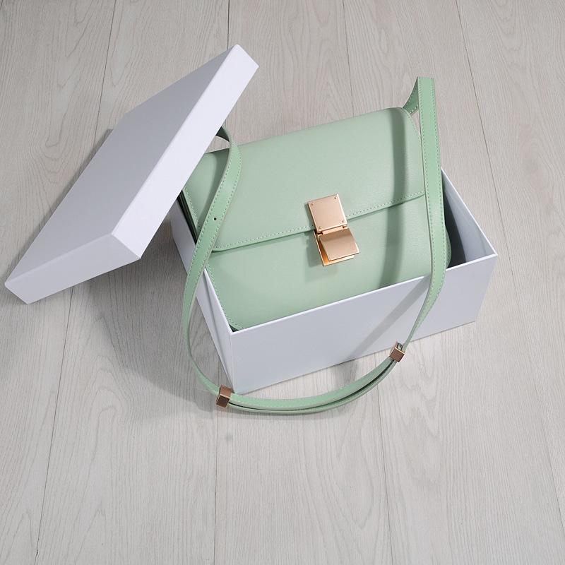 Echtes Leder Tofu Bag Box Retro Rindsleder Neue Modische Kleine Quadratische Tasche Einzelne Schulter Umhängetasche Vielseitige Damentasche