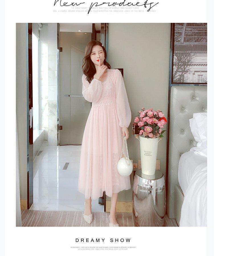 Elegant Autumn Fairy Mesh Lace Dress - Gentle Forest Style Temperament