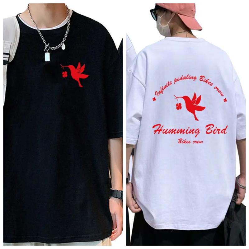 Large Cotton Anime Style Destroyer Bird Double Sided Printed T-shirt Men's Casual Round Neck T-shirt Manga Punk T-shirt Y2K