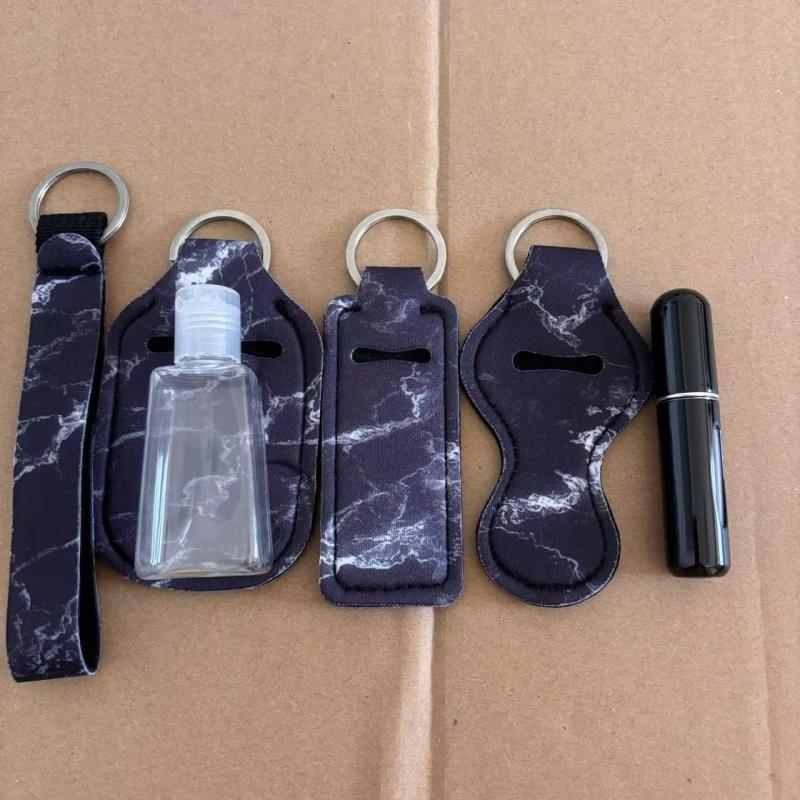 6pcs/set Travel Bottle Chapstick Lanyard Keychain Holders with Lipstick Holder Reusable Lip Balm Pouch Protective Cases