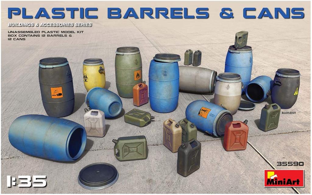 Miniart Plastic Barrel Can Set Plastic Model MA35590 1/35 &