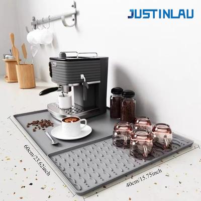 JUSTINLAU 19x40/40x60cm Tapis en Silicone pour Machine à Café avec Tapis Amovible pour Séchage de la Vaisselle Antidérapant Compteur Égouttoir Table à Manger Tapis
