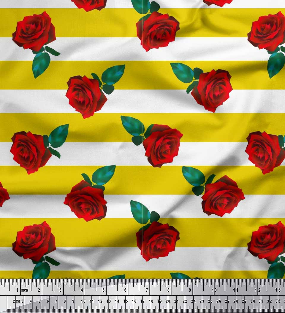 

Soimoi Beige Japan Crepe Satin Fabric Stripe,Leaves & Rose Floral Fabric Prints By metre 42 Inch 42 Inch Wide - Poly Crepe жовтий