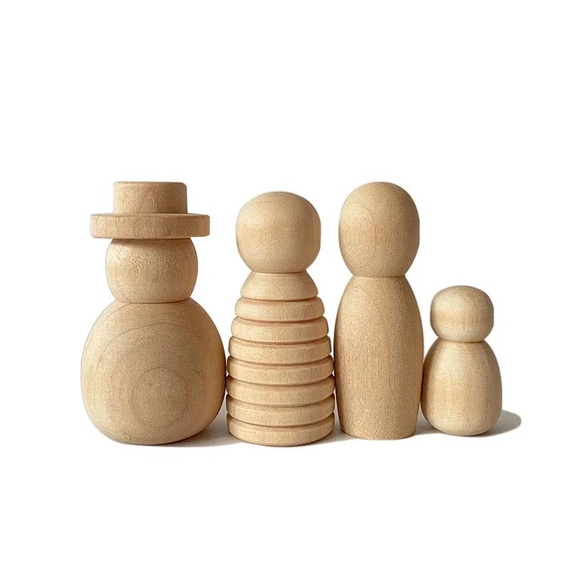 

Baby Wooden Toys Nordic Wood Figures Rainbow Color Peg Dolls Children Montessori Toys Kids Natural Unfinished Unpainted Toys