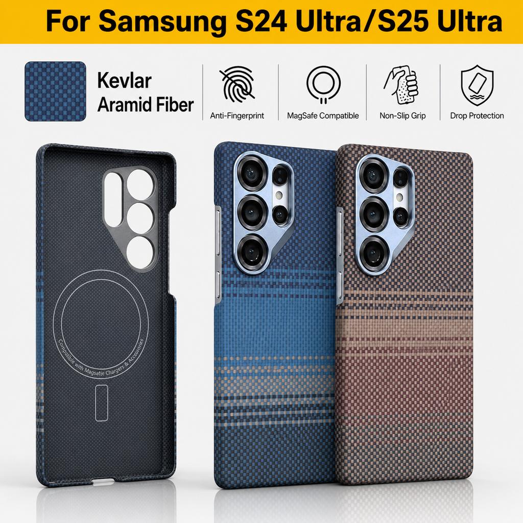 Real Kevlar Aramid Carbon Fiber Case For Samsung Galaxy S24 Ultra S25 Ultra MagSafe Magnetic Slim Luxury Protective Cover