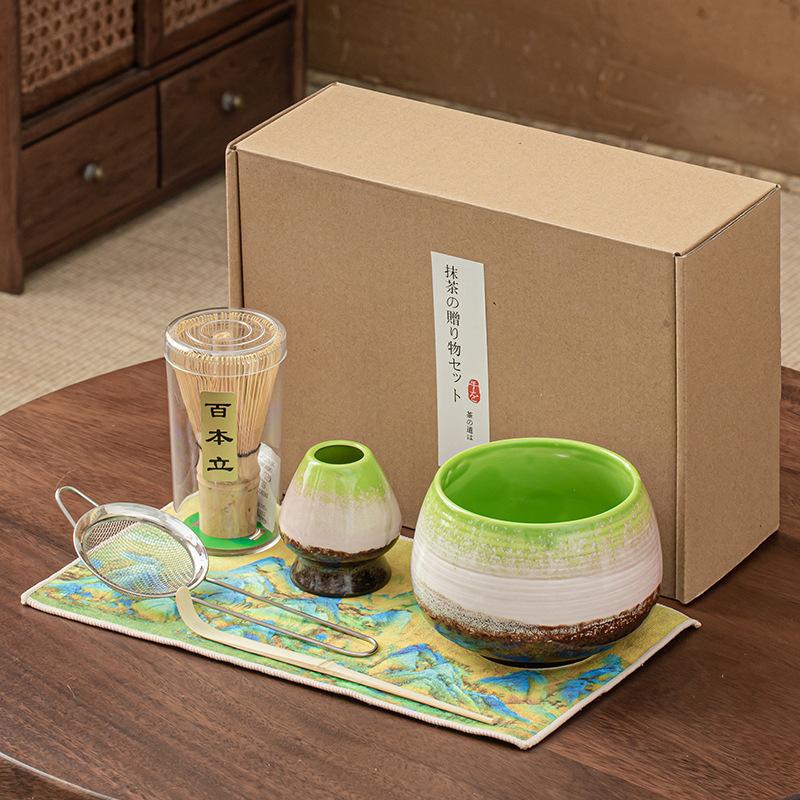 Gradient-Coloured Matcha Tool Set Bamboo Tea Whisk Song Dynasty Whisked Tea Brush Hundred-Stem Standing Ceramic Matcha Bowl