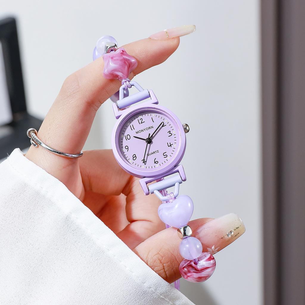  Fashion Design Arabic Dial Women Watches Girls Students Beads Strap Quartz Wristwatch Clock Gift