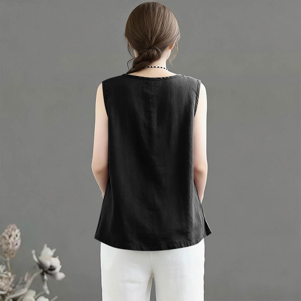 Women's Vintage Loose Fit Cotton Linen Blend Tank Top