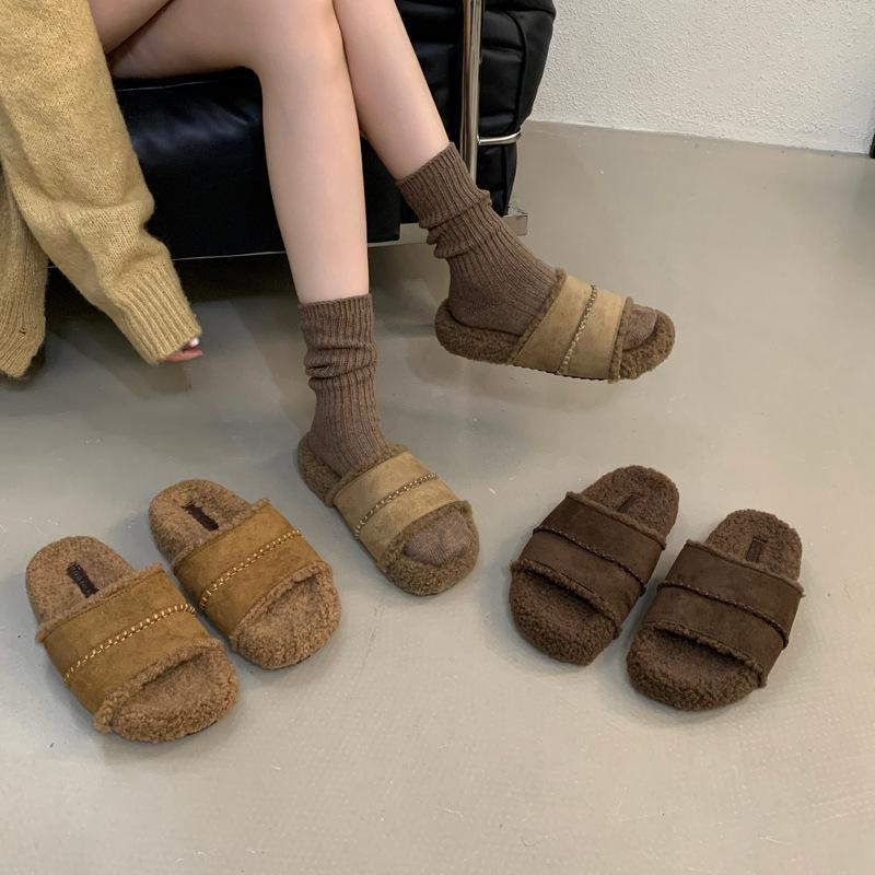 Mao Mao slippers women's fashion outer wear 2025 new retro muffin ugly cute flat-bottomed cotton slippers lazy one-word slippers