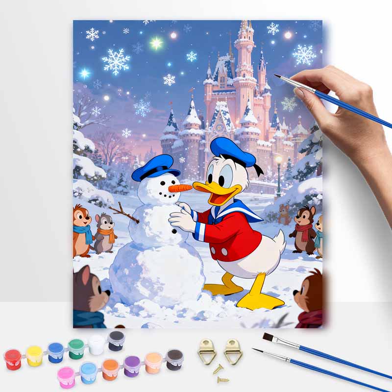 Disney Digital Oil Painting Art Kit Donald Duck Snowman Winter Castle Handmade Coloring Painting Home Decor 20x30cm
