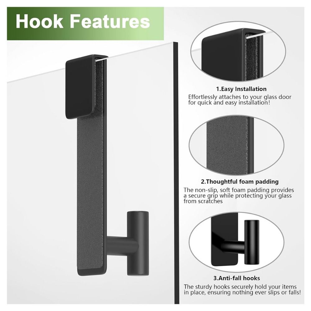 2Pcs Soft Cushion Towels Hooks Up To 10mm Thick Robe Hanger Widened Glass Door Hanger Bathroom