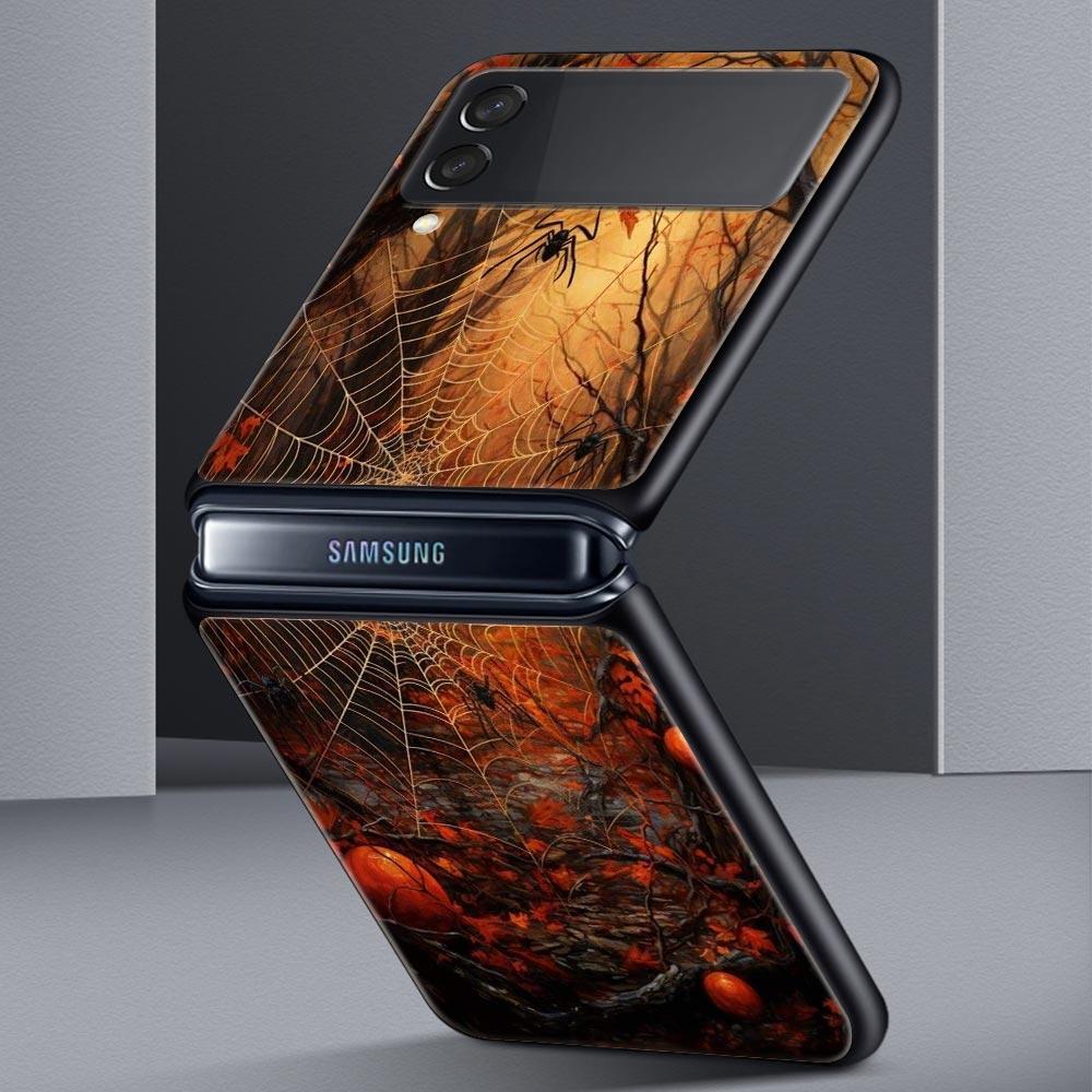 Spider Web Hard PC Phone Case For Samsung Galaxy Z Flip 7 6 5 4 Black Cover For Galaxy Z Flip 3 Foldable Shell Fundas Capas Bags