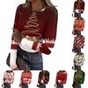 Women's Casual Christmas Print Long Sleeve Ribbed Neck Top